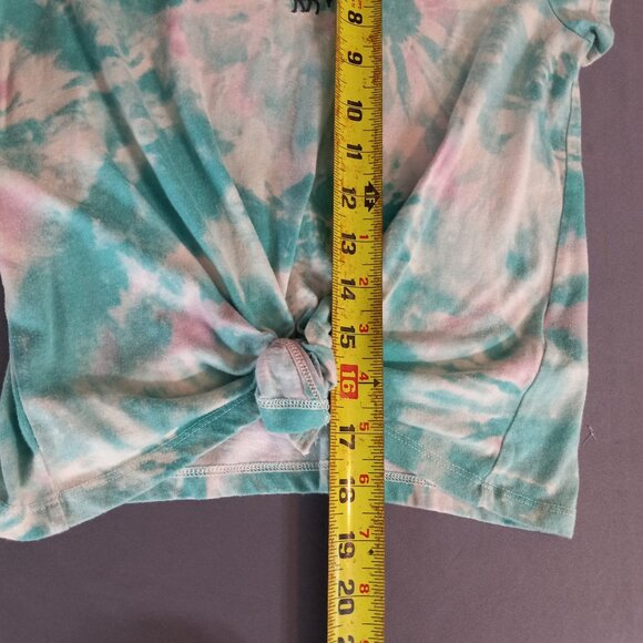 Y2K Abercrombie Kids Girls' Tie-Dye Knot-Front T-Shirt (Size 9/10, Teal & Pink) - Picture 4 of 7